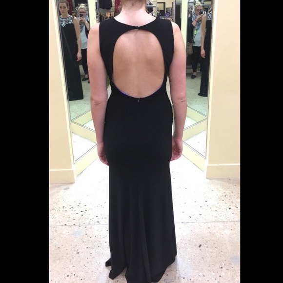 Windsor Black Long dress with Mesh Jewel Neckline - Picture 2 of 8